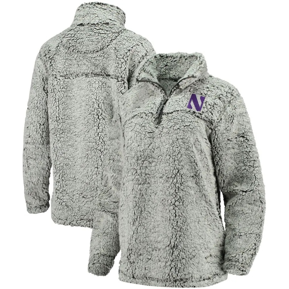 WOMEN’S GRAY NORTHWESTERN WILDCATS SHERPA SUPER SOFT QUARTER ZIP PULLOVER JACKET